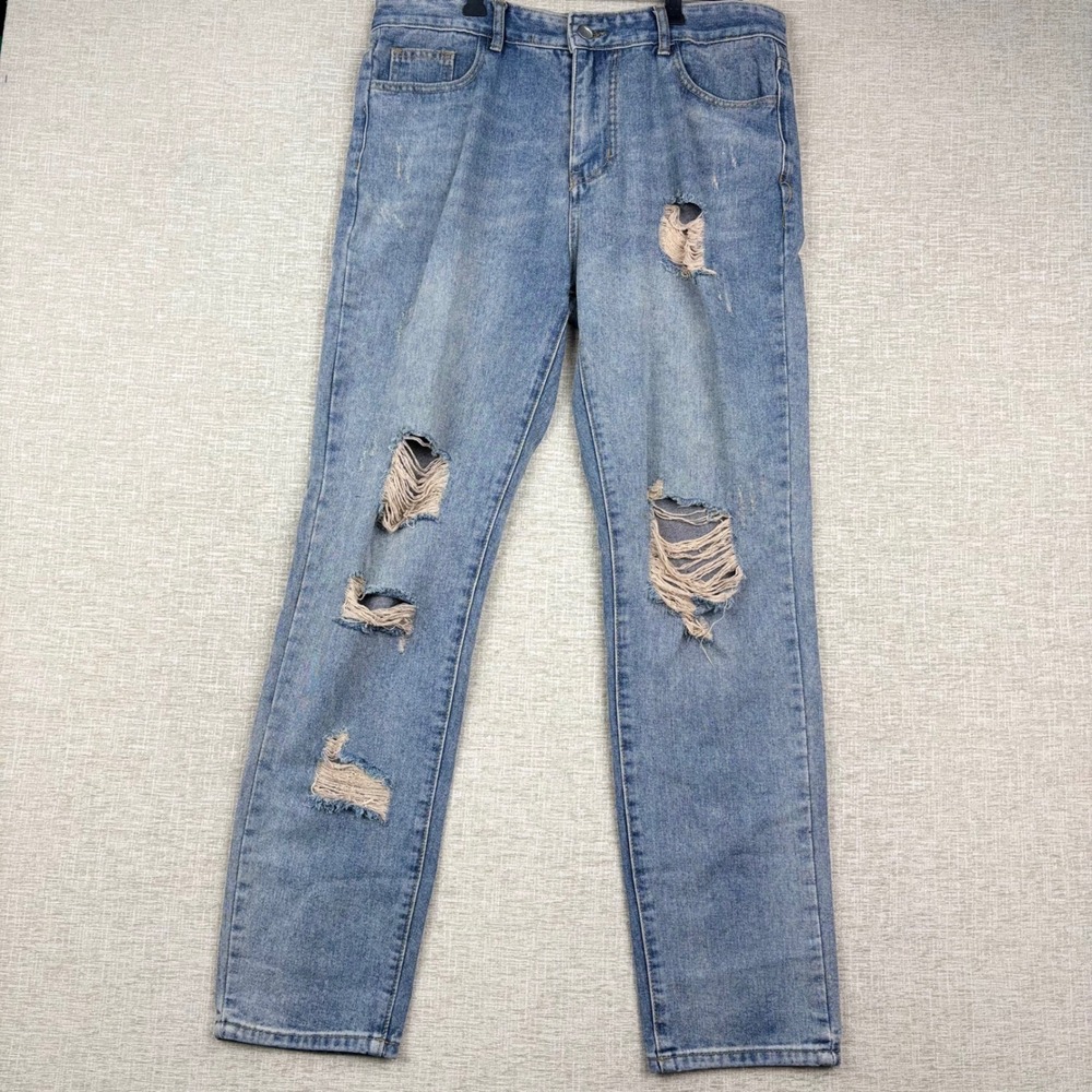 Fear of God Essentials Mens Distressed Denim Jeans Light Wash Blue Size M 34x30